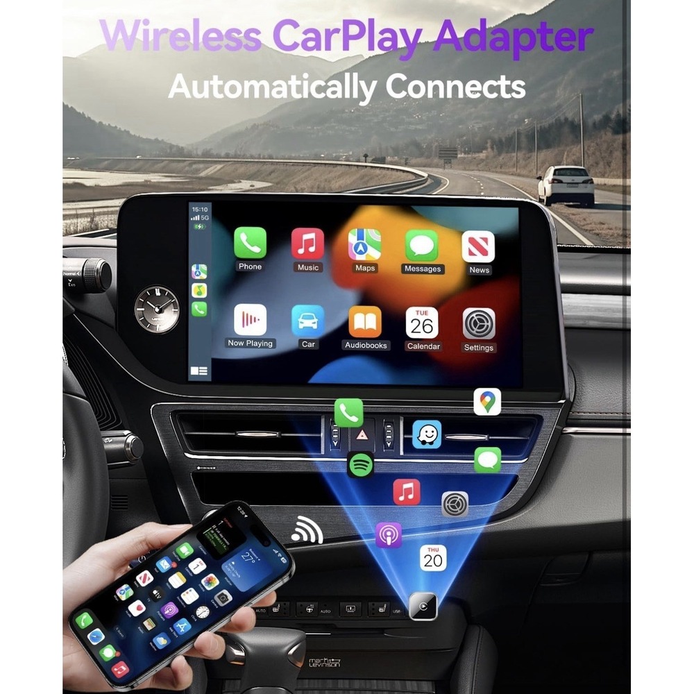 CarPlay Android Auto Wireless Adapter Ultra Small Plug Play Voice Control - Picture 2 of 9